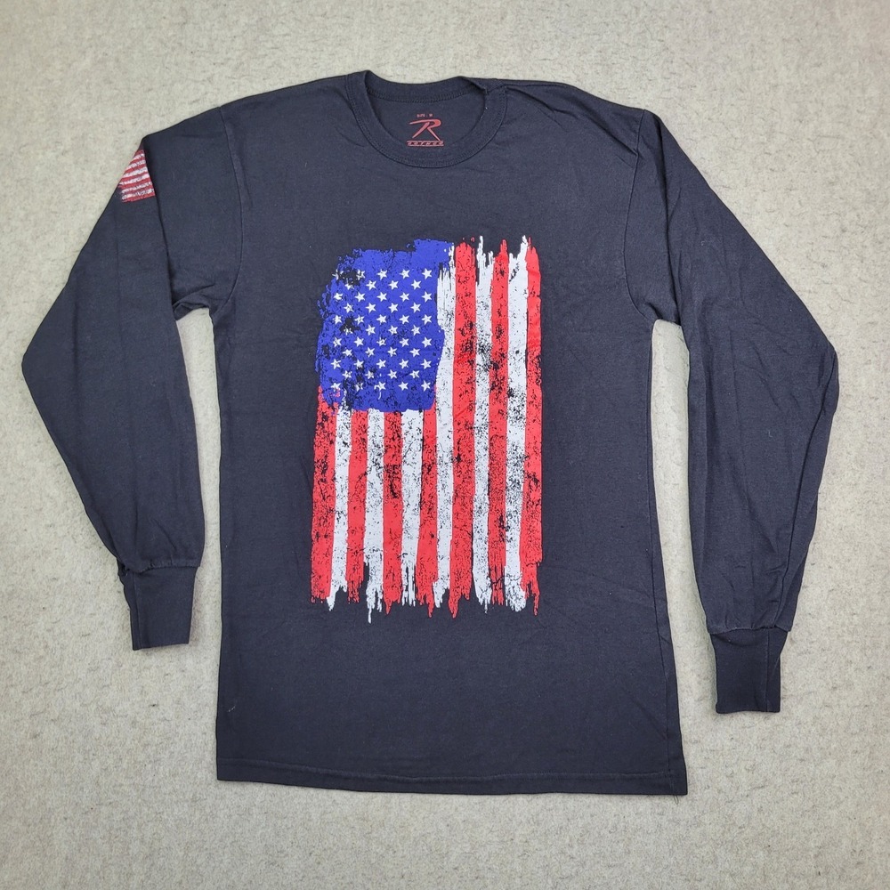Rothco Long Sleeve T Shirt‎ Mens M Black American Flag Crew Neck
